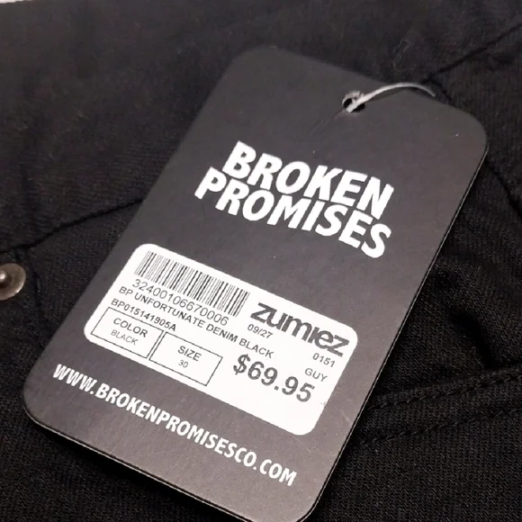 Broken‎ Promises By Zumiez NWT Unisex Size 30 Black White Denim Jeans Slim Fit - Picture 4 of 16
